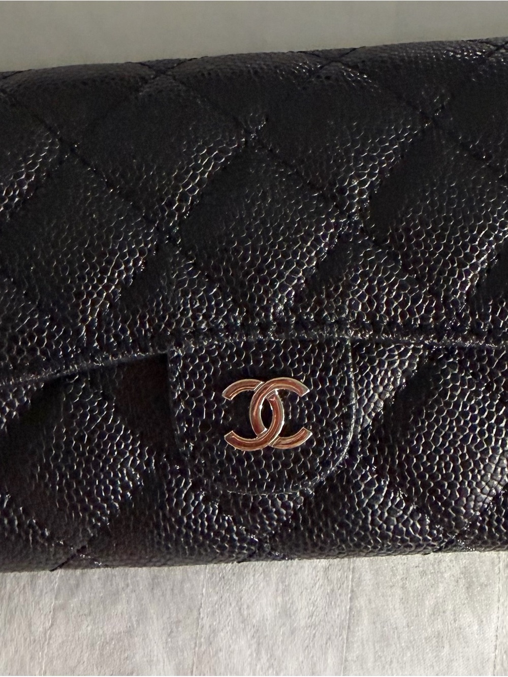Black Quilted Caviar Leather Wallet with Gold CC Turn-Lock